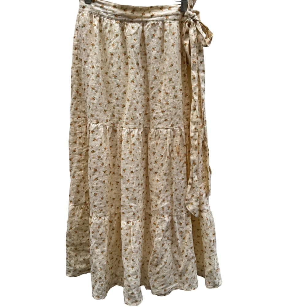 Faithfull The Brand Wrap Skirt 12 XXL Cream Floral Tiered Maxi Boho Cottagecore